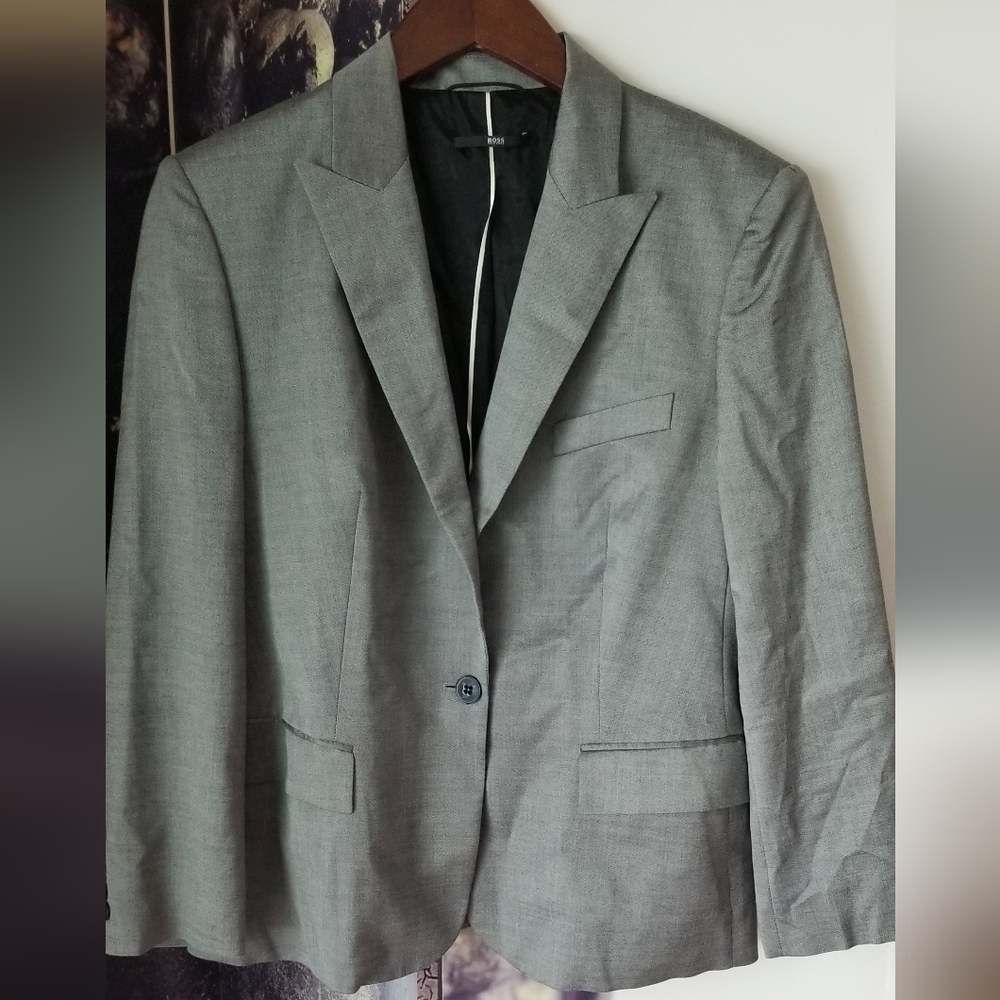 Boss Hugo Boss Woman Juicy6 Blazer Wool Blend 1 Button Gray Blazer Size 12 US